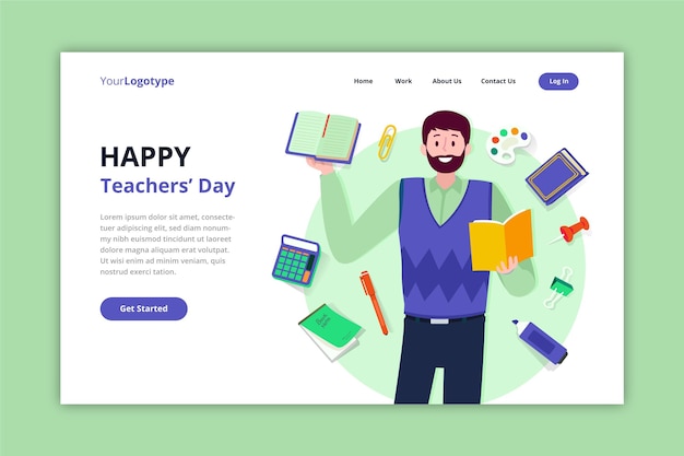 Flat teachers' day landing page template