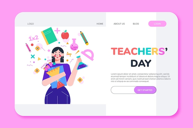 Flat teachers' day landing page template