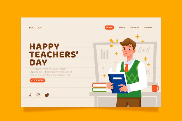 Flat teachers' day landing page template