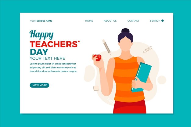 Flat teachers' day landing page template