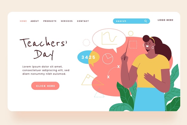 Flat teachers' day landing page template