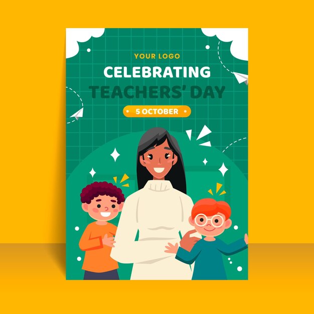 Flat teachers' day vertical flyer template