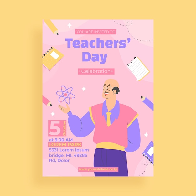 Flat teachers' day vertical flyer template