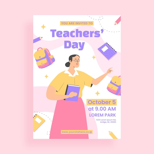 Flat teachers' day vertical flyer template