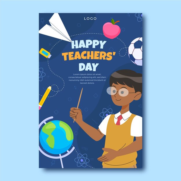 Flat teachers' day vertical poster template