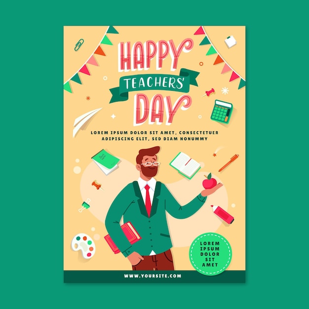 Flat teachers' day vertical poster template