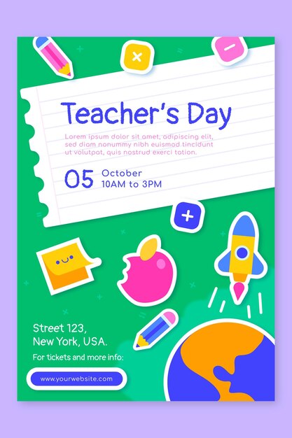 Flat teachers' day vertical poster template