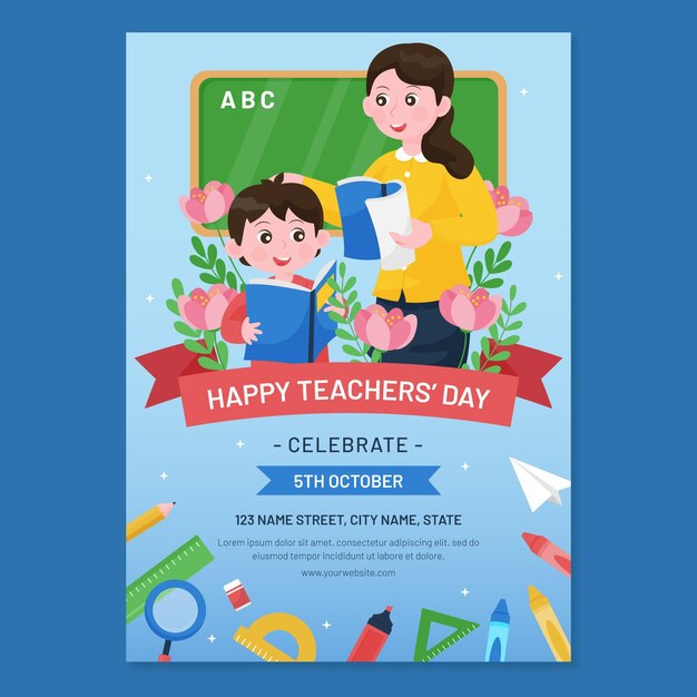 Flat teachers' day vertical poster template