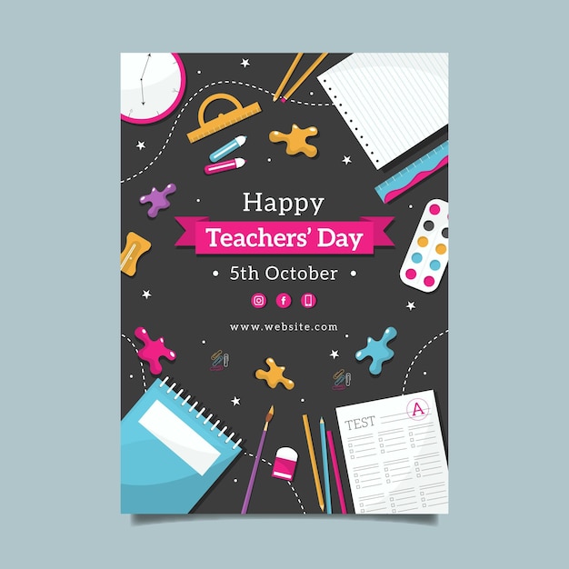 Free vector flat teachers' day vertical poster template