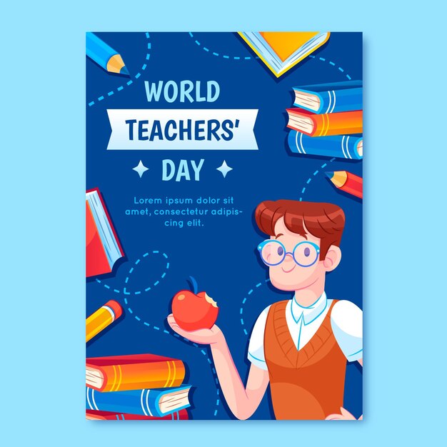 Flat teachers' day vertical poster template