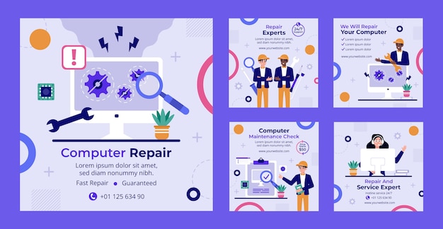 Free Vector flat tech repair company instagram posts collection