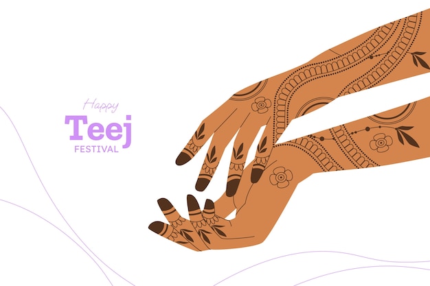 Free vector flat teej background with henna hands