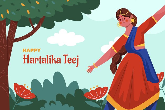 Flat teej background with woman dancing