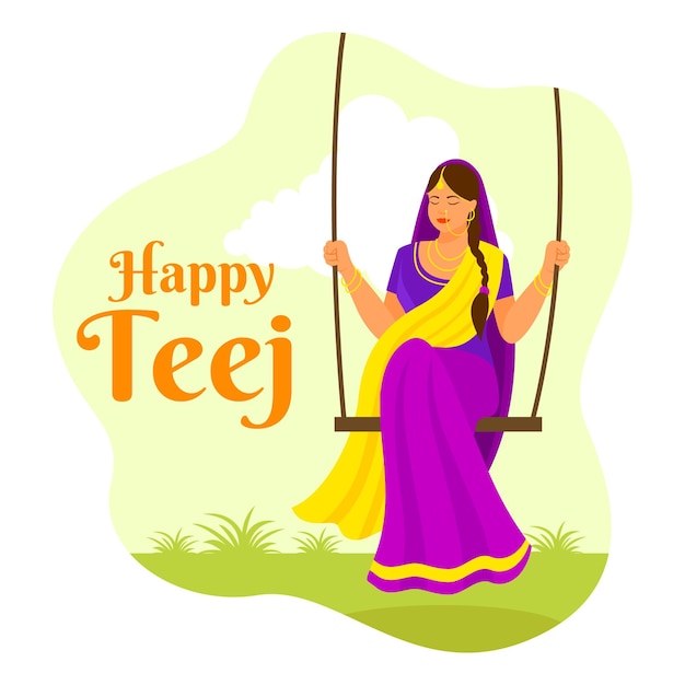 Flat teej festival celebration illustration