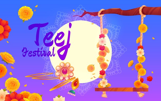 Flat teej festival horizontal banner template