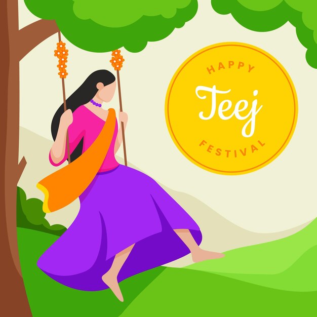 Flat teej festival illustration