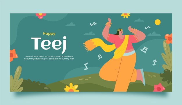 Flat teej horizontal banner template with flowers and woman