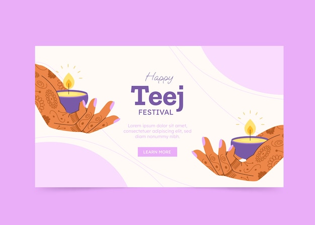 Flat teej horizontal banner template with hands holding candles