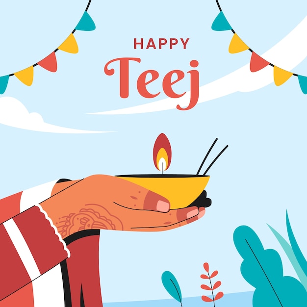 Flat teej illustration with hands holding candle