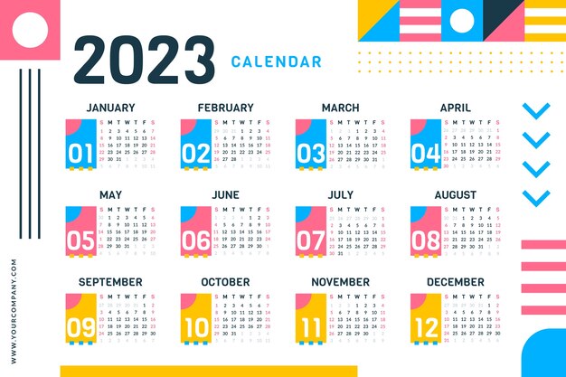 Flat template for 2023 new year calendar