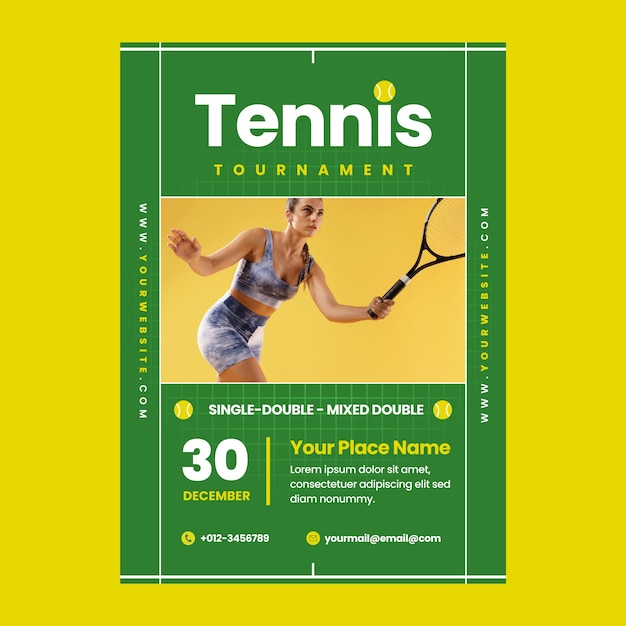 Flat tennis vertical poster template