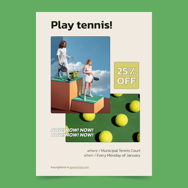 Flat tennis vertical poster template