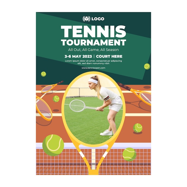 Flat tennis vertical poster template