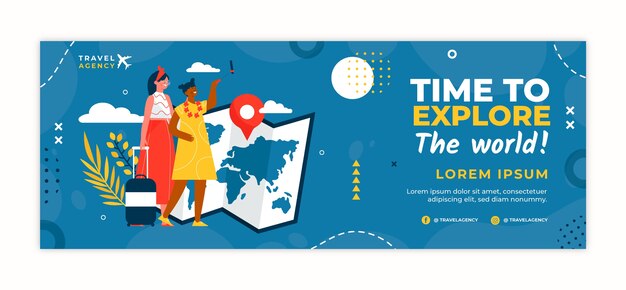 Flat texture travel agency social media cover template