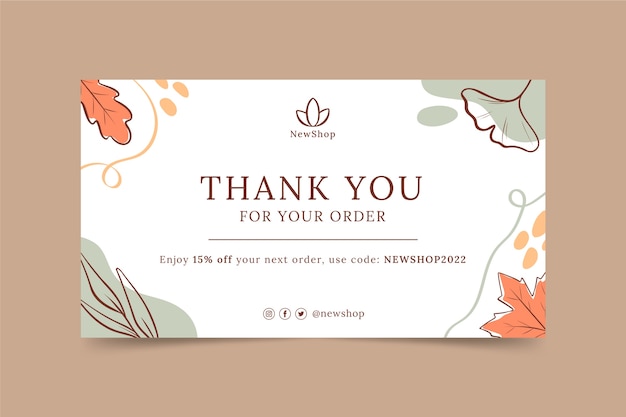 Free vector flat thank you card template with leaves