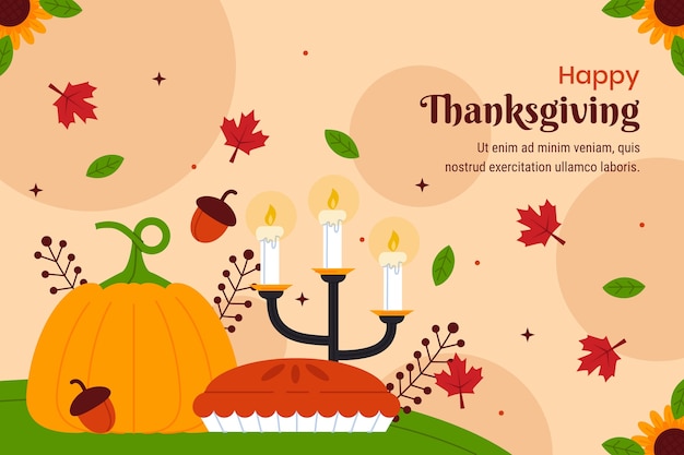 Flat thanksgiving background with candles and pie