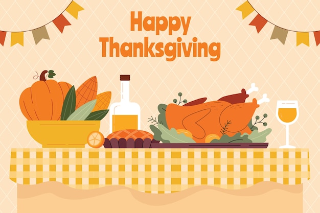 Free Vector flat thanksgiving background with food on table