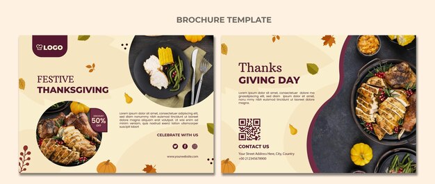 Flat thanksgiving brochure template