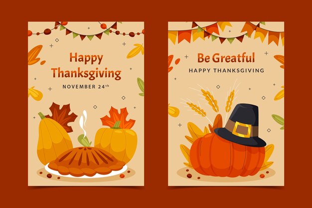 Flat thanksgiving celebration cards collection