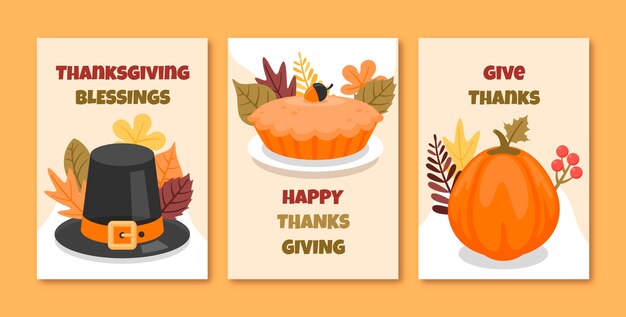 Flat thanksgiving celebration greeting cards collection