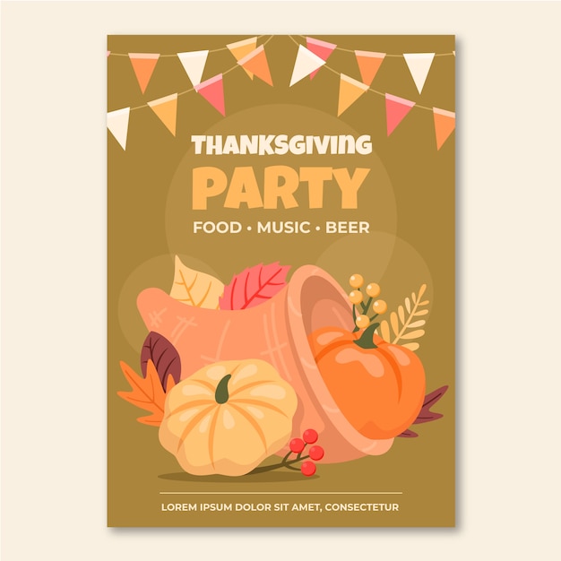 Free Vector flat thanksgiving celebration invitation template