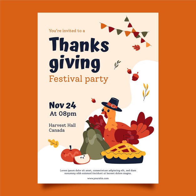 Flat thanksgiving celebration invitation template