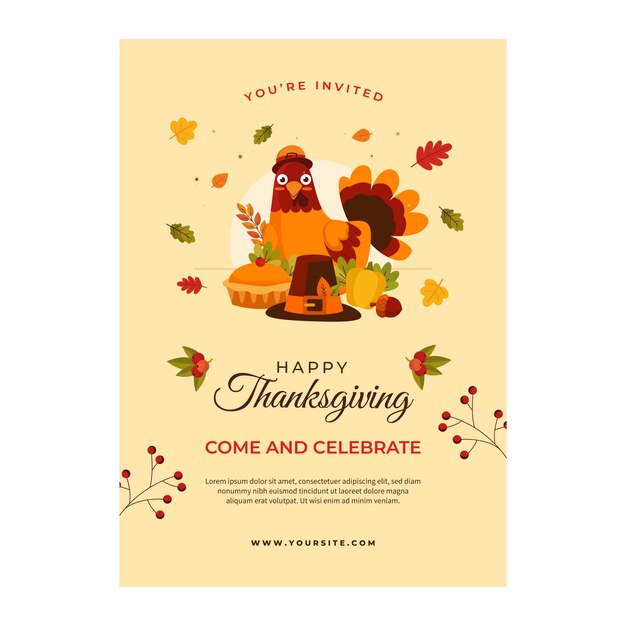 Flat thanksgiving celebration invitation template