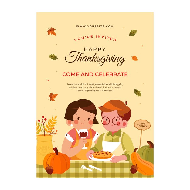 Flat thanksgiving celebration invitation template