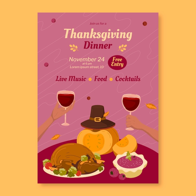 Free Vector flat thanksgiving celebration invitation template