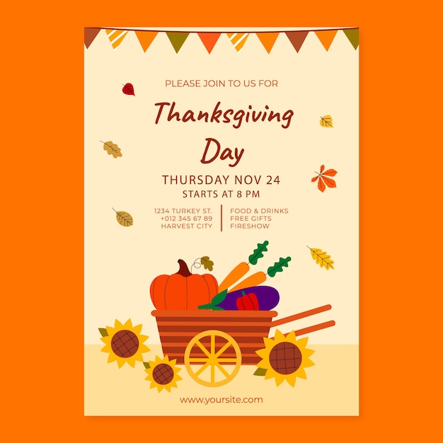 Flat thanksgiving celebration invitation template