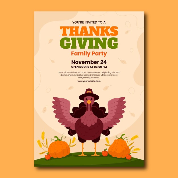 Flat thanksgiving celebration invitation template