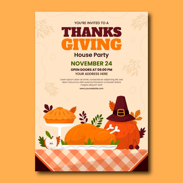 Flat thanksgiving celebration invitation template