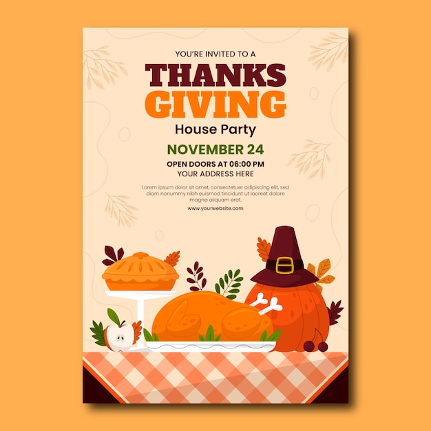 Flat thanksgiving celebration invitation template