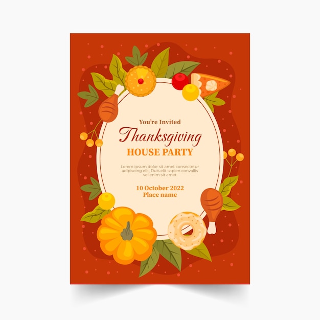 Flat thanksgiving celebration invitation template