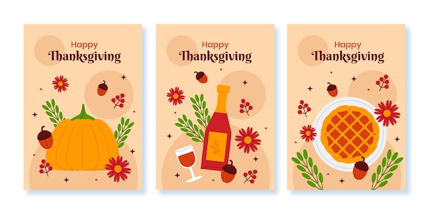 Free Vector flat thanksgiving greeting cards collection