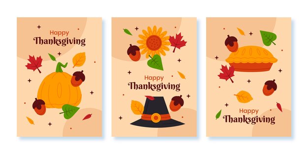 Flat thanksgiving greeting cards collection