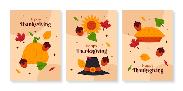 Flat thanksgiving greeting cards collection