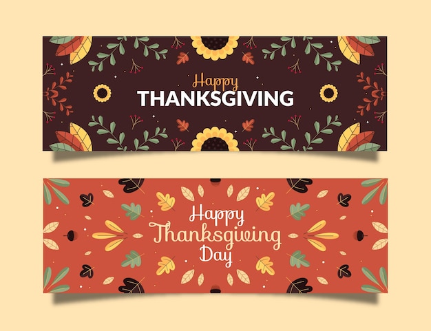 Flat thanksgiving horizontal banners set