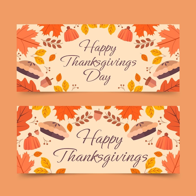 Free Vector flat thanksgiving horizontal banners set