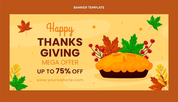 Flat thanksgiving horizontal sale banner